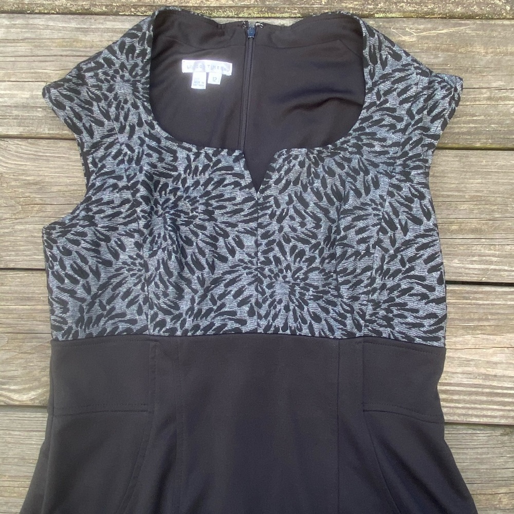 London Times black grey leopard ponte knit dress cap sleeves size 12